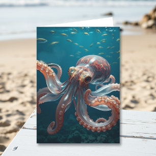 Tarjeta Arte de Pulpo de Vidrio Irisado Cumpleaños del E