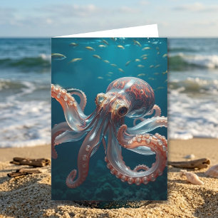 Tarjeta Arte de Pulpo de Vidrio Irisado Cumpleaños del P