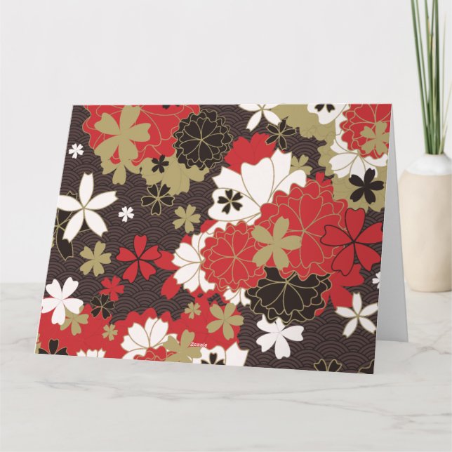 Tarjeta Arte de Sakura Japonés Patrón Floral Elegante (Reverso)