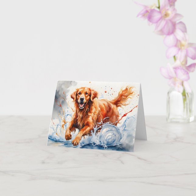 Tarjeta Arte de salpicaduras de Retriever Dorado Acuarela  (Orquídea)