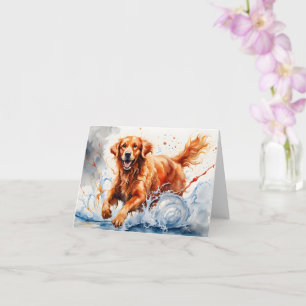 Tarjeta Arte de salpicaduras de Retriever Dorado Acuarela