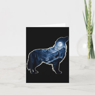 Tarjeta Arte de silueta de perro aullando en bosque de mon