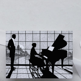 Tarjeta Arte de silueta de piano estilo Art Deco | Negro y
