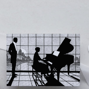 Tarjeta Arte de silueta de piano estilo Art Deco Negro y