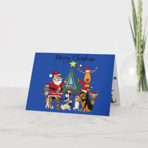 Tarjeta Arte de simpático Santa Claus y renos y amigos per