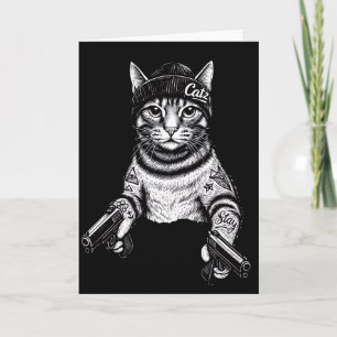 Tarjeta Arte de tatuaje de gato gánster Kitty de moda ca