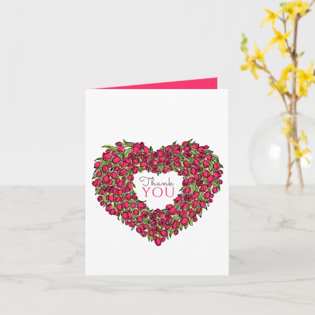 Tarjeta Arte de tulipán rojo en el corazón gracias foto bo (flor amarilla)