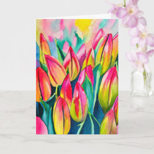 Tarjeta Arte de tulipanes color agua rosa