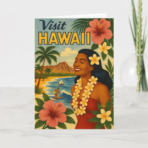 Tarjeta Arte de Turismo de Hawái de Mitad de Siglo