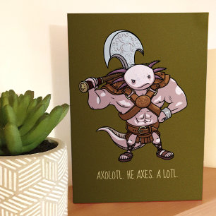 Tarjeta Arte de un ajolote con un guerrero gladiador con h