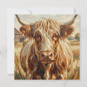 Tarjeta Arte de vaca impasto lindo en blanco