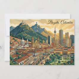 Tarjeta Arte de viaje colorido vintage Bogotá Colombia 