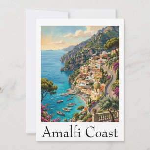 Tarjeta Arte de viaje retro Costa de Amalfi Italia Impresi