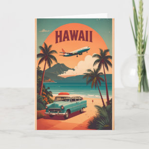 Tarjeta Arte de viaje turístico de Hawái retro de mediados