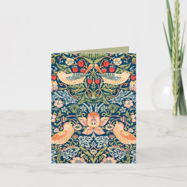 Tarjeta Arte de William Morris de pájaros y flores con sen (Anverso)
