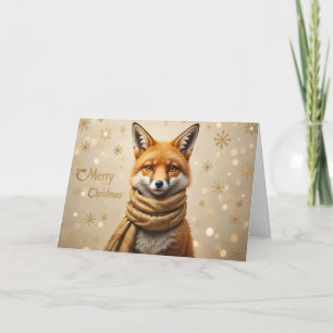 Tarjeta Arte de zorro navideño acogedor, bosque invernal c