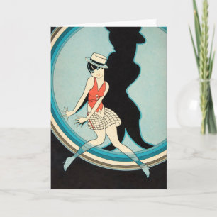 Tarjeta Arte Deco Antiguo - Para Todos - Flapper en el Esc