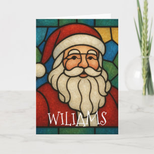 Tarjeta Arte Deco de Vidrio Emplomado de Santa de Navidad