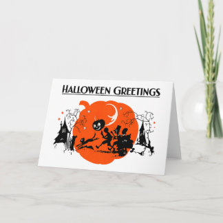 Tarjeta Arte Deco Vintage Espeluznante Gato Negro Desfile 