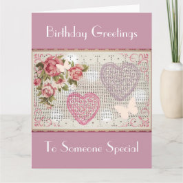 Tarjeta Arte decorativo con flores rosadas de cumpleaños