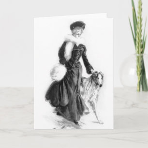 Tarjeta Arte del Borzoi de la moda del vintage