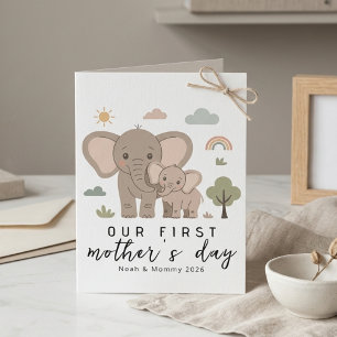 Tarjeta Arte del primer día de la madre del elefante bebé 