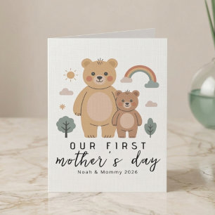 Tarjeta Arte del primer día de las madres de osito lindo