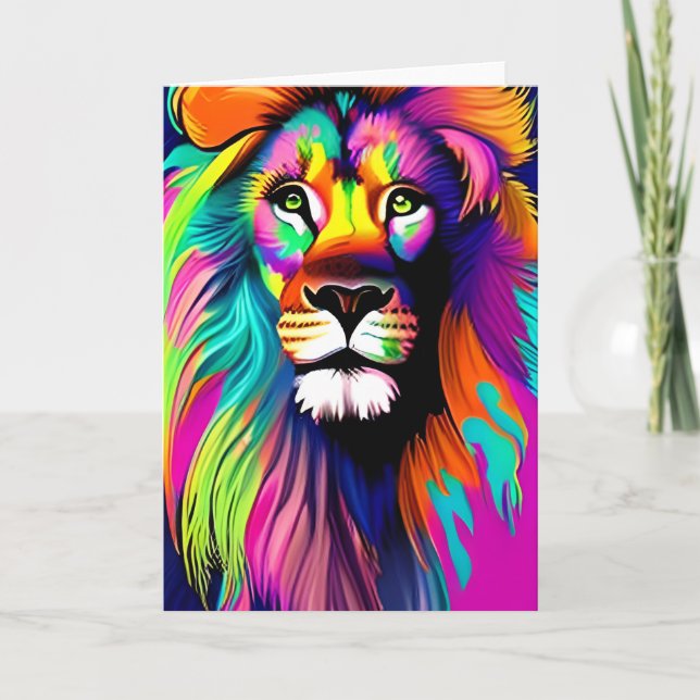 Tarjeta Arte digital de león colorido (Anverso)