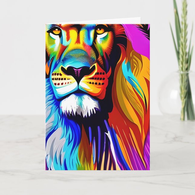 Tarjeta Arte digital de leones colorido | Cumpleaños (Anverso)
