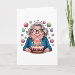 Tarjeta Arte divertido de cumpleaños de abuela mirando pas