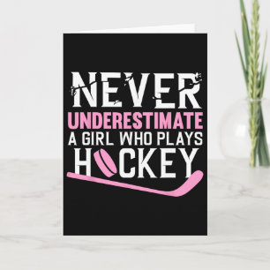 Tarjeta Arte divertido de hockey para chicas mujeres que j