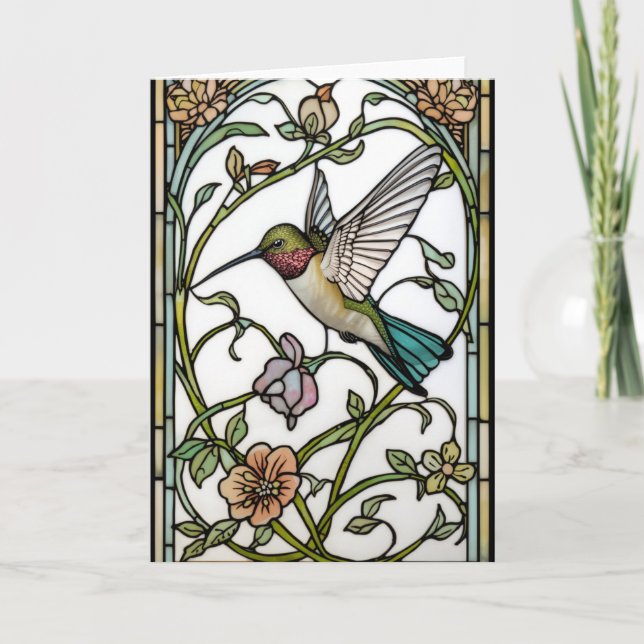 Tarjeta Arte elegante de colibrí botánico boho chic (Anverso)
