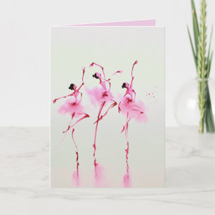 Tarjeta Arte en Acuarela de Bailarina Rosa Elegante