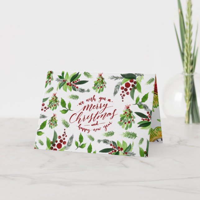 Tarjeta Arte en Acuarela de Decoración de Navidad (Anverso)