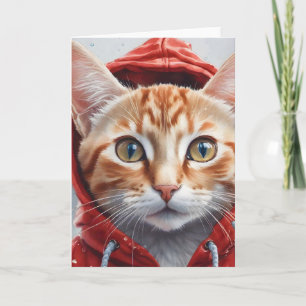 Tarjeta Arte en acuarela Gato atigrado naranja con sudader