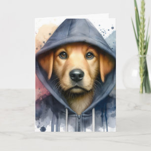 Tarjeta Arte en acuarela Perro marrón con sudadera con sal