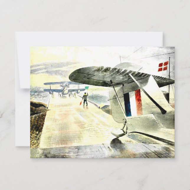 Tarjeta Arte Eric Ravilious, Avión Walrus en Slipway (Anverso)
