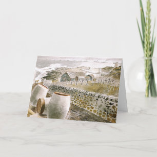 Tarjeta Arte Eric Ravilious, convoy que pasa una isla