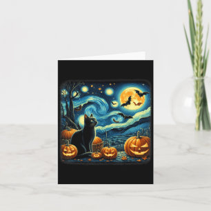 Tarjeta Arte Estrellado Gato Noche Cielo Arte Gato Negro H