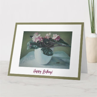 Tarjeta Arte fino de cumpleaños de violetas rosas por Pola