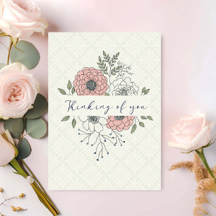 Tarjeta Arte Floral de Línea 'Pensando en Ti'