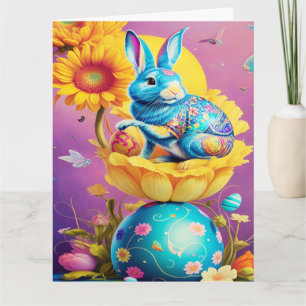 Tarjeta Arte floral moderno del conejo de Pascua