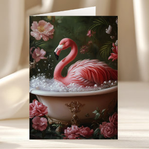 Tarjeta Arte floral tropical de flamenco de bañera para cu