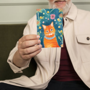 Tarjeta Arte folclórico caprichoso y plano de gato