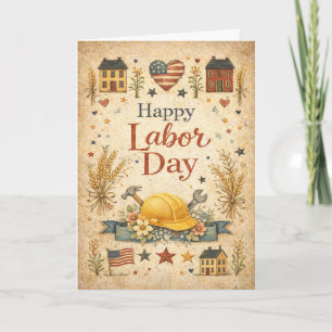 Tarjeta Arte Folclórico Patriótico Feliz Día del Trabajo