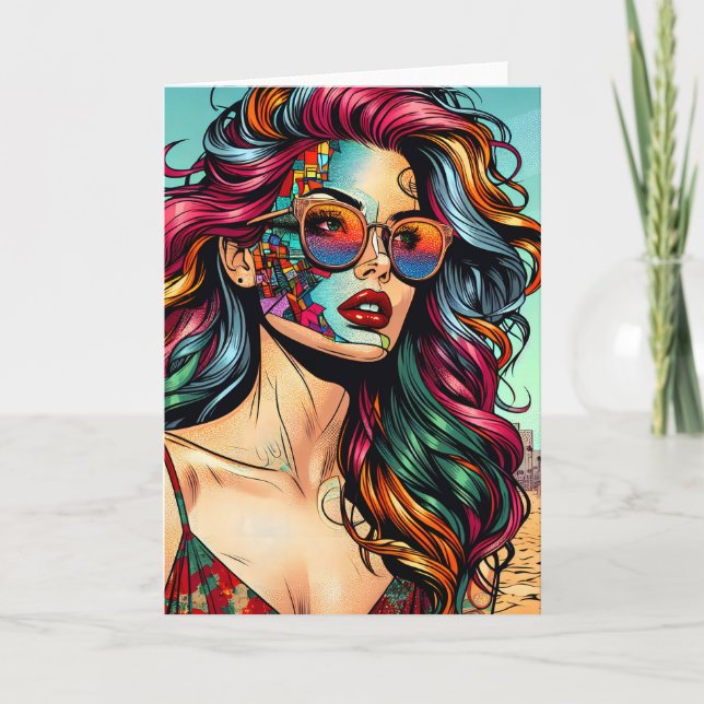 Tarjeta Arte fracturado | Mujer abstracta en la playa (Anverso)