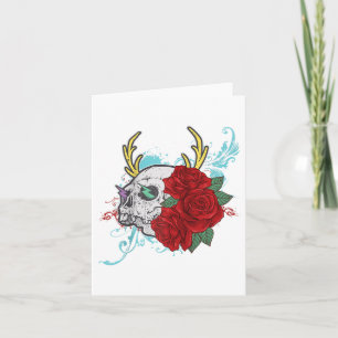 Tarjeta Arte Gráfico Floral De Cráneo De Flor Y Tatuaje De
