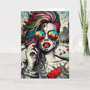 Tarjeta Arte Grunge   Mujer Fracturada Abstracta en Blanco