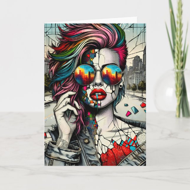 Tarjeta Arte Grunge | Mujer Fracturada Abstracta en Blanco (Anverso)