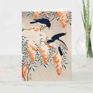 Tarjeta Arte Japonés de Aves de Invierno Vintage Ohara Kos